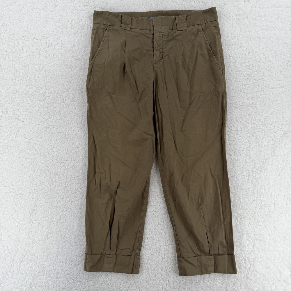 Vince Pants Womens 10‎ Olive Brown Cropped Cuffed Ankle Chino 100% Cotton Casual